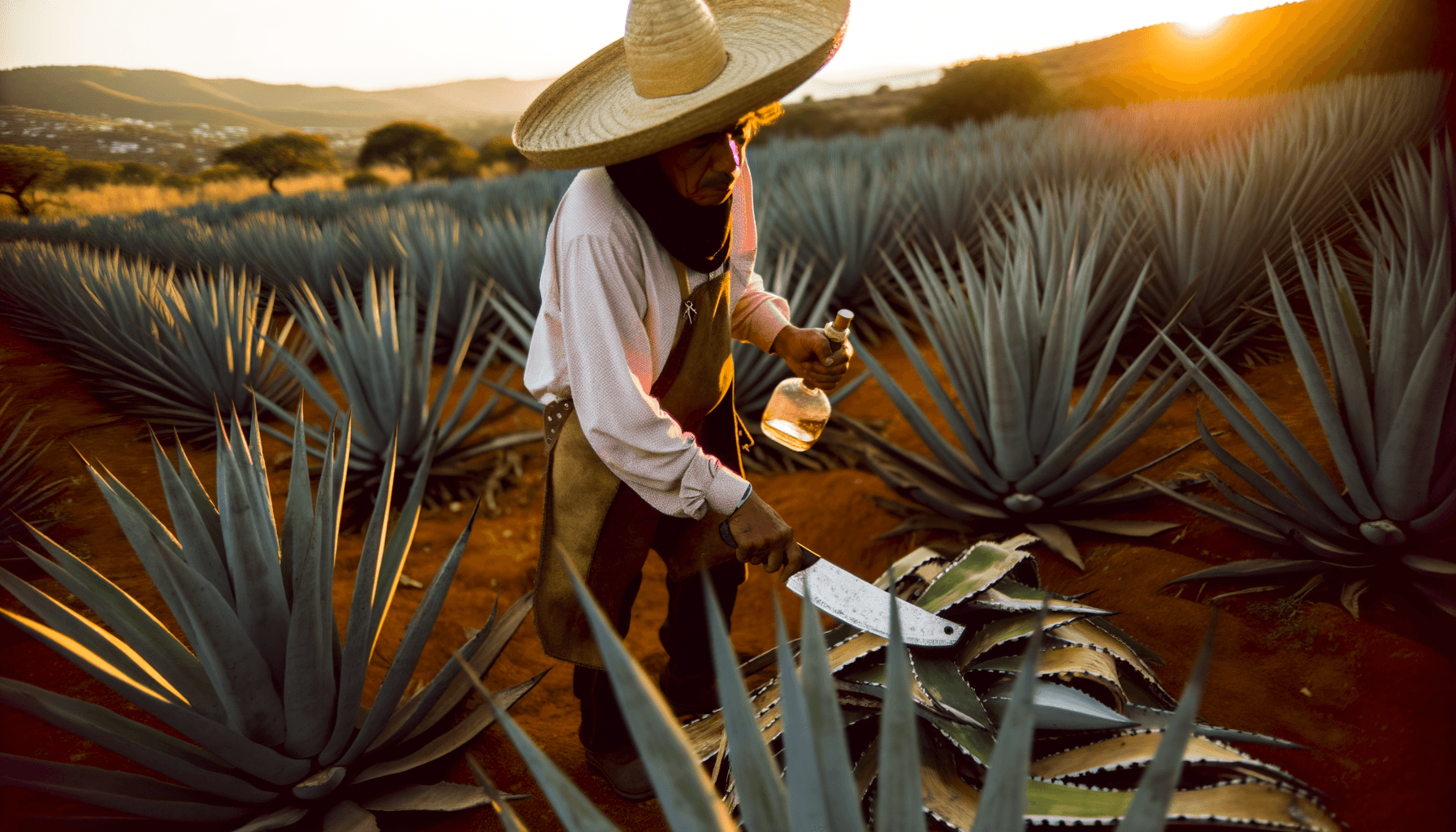 Jimador harvesting mature blue agave in Oaxaca